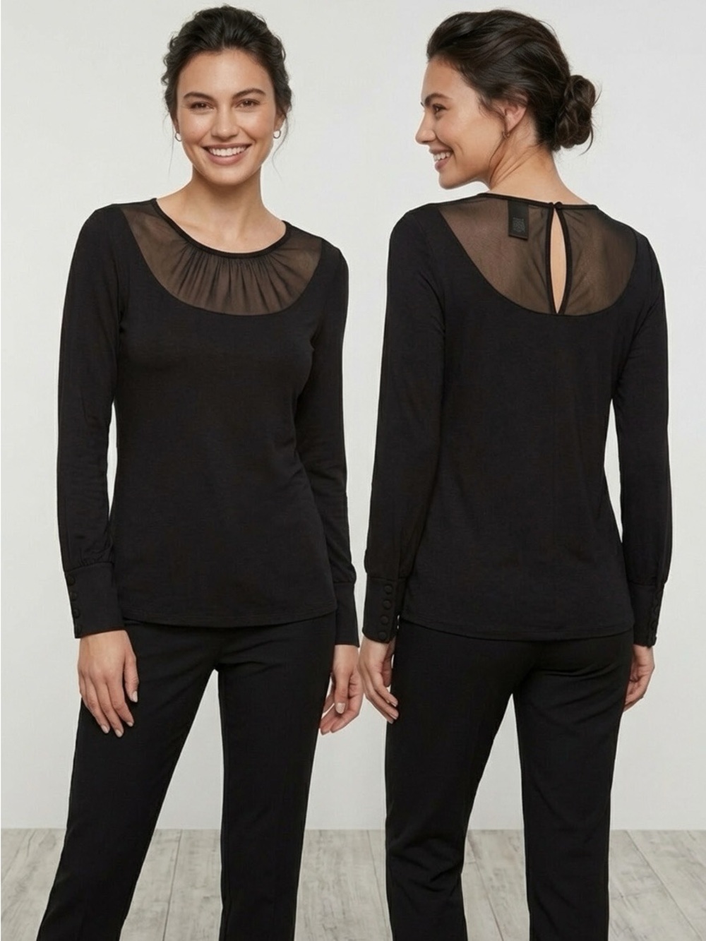 Vintage The Limited Black Long Sleeve Top with Sheer Yoke
